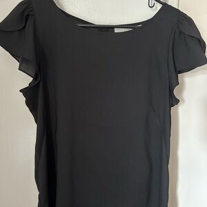 LOFT Black Flutter Sleeve Ruffled Blouse